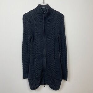 Athleta Gray Cable Knit Sweater Dress Zip Front Long Sleeve Women's Medium